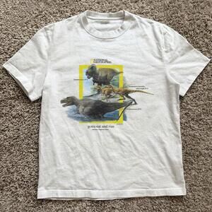 White 1990S National Geographic Dinosaurs Gotta Eat And Run Tee